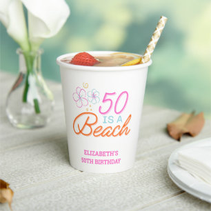 Gobelets En Papier Anniversaire de 50 ans à la plage Doodle Dessin à 