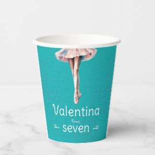 Gobelets En Papier Anniversaire de Ballerine Élégante Turquoise Fémin