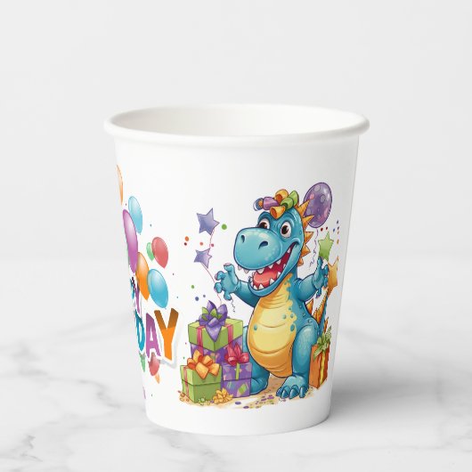 Gobelets En Papier Anniversaire de Dinosaur (Verso)