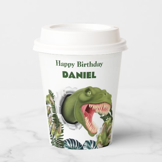 Gobelets En Papier Anniversaire de dinosaure 3D (Recto)