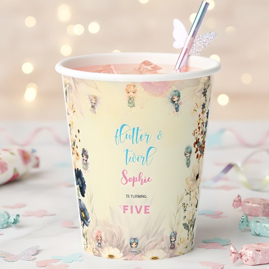 Gobelets En Papier Anniversaire de enfant d'aquarelle de jardin de fé