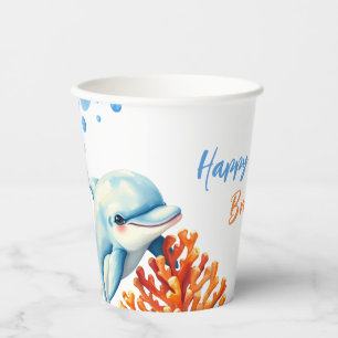 Gobelets En Papier Anniversaire de enfant dauphin de corail bleu et o