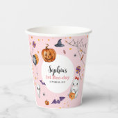 Gobelets En Papier Anniversaire de enfant d'Halloween Éffrayant rose (Recto)