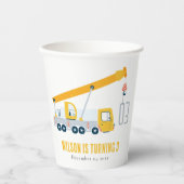 Gobelets En Papier Anniversaire de enfant du véhicule de construction (Recto)