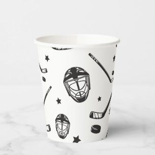 Gobelets En Papier Anniversaire de hockey noir et blanc