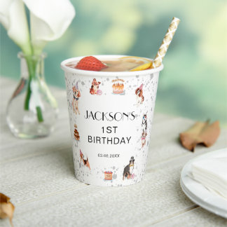 Gobelets En Papier Anniversaire de la fête du chien mignon