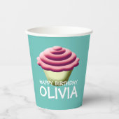 Gobelets En Papier Anniversaire de la fille Aqua and Pink Cupcake (Recto)
