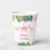 Gobelets En Papier Anniversaire de la fille d'or rose Dinosaur (Recto)