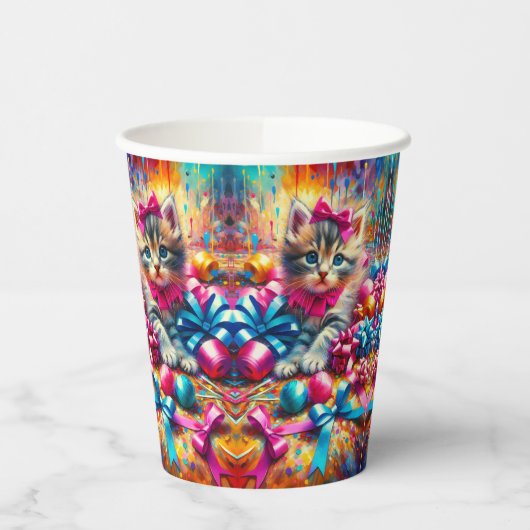 Gobelets En Papier Anniversaire de la fille rose et bleu Kitten (Gauche)