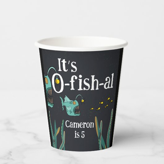 Gobelets En Papier Anniversaire de la mer profonde du poisson-pêcheur (Recto)