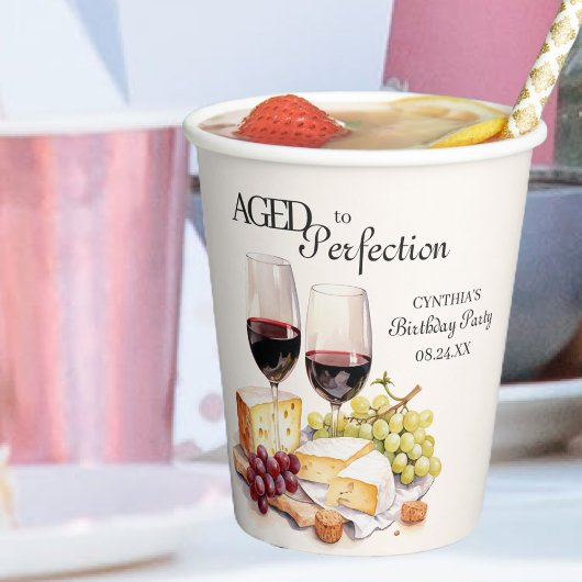 Gobelets En Papier Anniversaire de la perfection Vin et fromage
