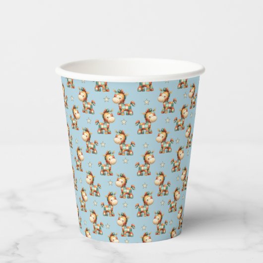 Gobelets En Papier Anniversaire de la Poney Patchwork Giddy-Up (Recto)