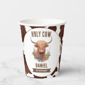 Gobelets En Papier Anniversaire de la vache Highland (Recto)