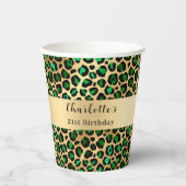 Gobelets En Papier Anniversaire de léopard vert émeraude (Recto)