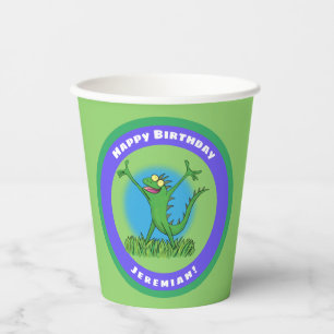 Gobelets En Papier Anniversaire de lézard d'iguane animé vert amusant