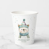 Gobelets En Papier Anniversaire de l'ours vert | Winter Wonderland (Recto)