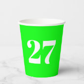 Gobelets En Papier Anniversaire de monogramme blanc vert néon (Recto)