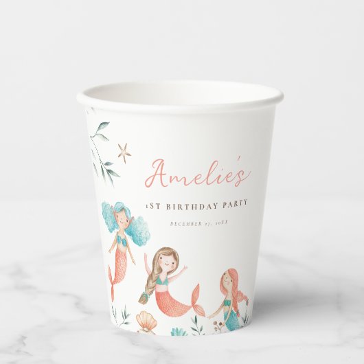 Gobelets En Papier Anniversaire de sirène (Recto)
