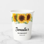 Gobelets En Papier Anniversaire de tournesol rustique (Verso)