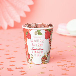 Gobelets En Papier Anniversaire des fraises d'oie sucrées bêtes