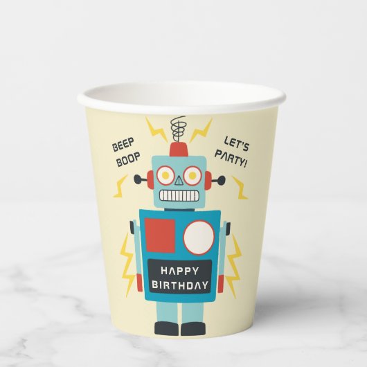 Gobelets En Papier Anniversaire des robots de jouets (Recto)