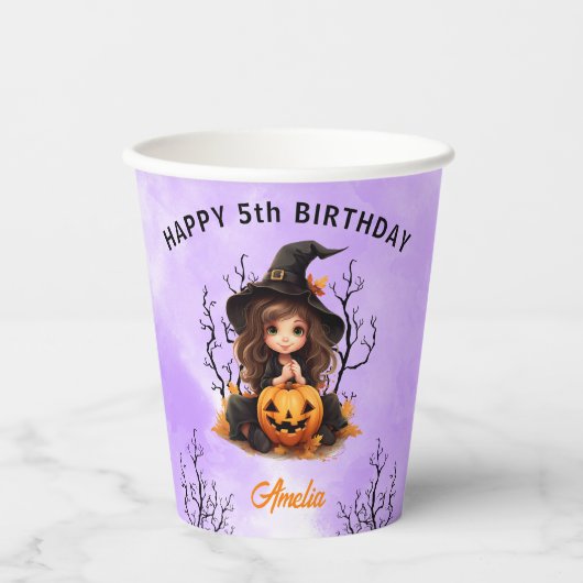 Gobelets En Papier Anniversaire d'Halloween Cute Little Witch tasses (Recto)