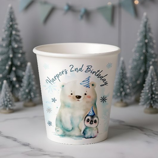 Gobelets En Papier Anniversaire d'hiver des ours pingouins et polaire