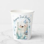 Gobelets En Papier Anniversaire d'hiver des ours pingouins et polaire (Verso)