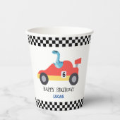 Gobelets En Papier Anniversaire Dinosaur voiture de course rouge nom  (Recto)