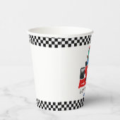 Gobelets En Papier Anniversaire Dinosaur voiture de course rouge nom  (Droite)