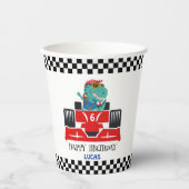 Gobelets En Papier Anniversaire Dinosaur voiture de course rouge nom  (Recto)