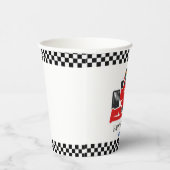 Gobelets En Papier Anniversaire Dinosaur voiture de course rouge nom  (Droite)