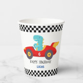 Gobelets En Papier Anniversaire Dinosaur voiture de course rouge nom  (Recto)