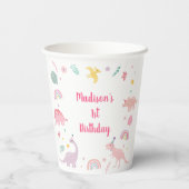Gobelets En Papier Anniversaire du Dinosaure Boho Rose (Verso)