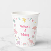 Gobelets En Papier Anniversaire du Dinosaure Boho Rose (Recto)