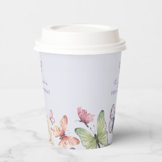 Gobelets En Papier Anniversaire du papillon pourpre (Gauche)