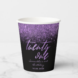 Gobelets En Papier Anniversaire élégant de 21 ans paillettes noires e