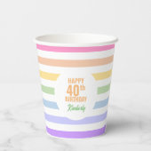 Gobelets En Papier Anniversaire en cercle blanc Pastel Rainbow Stripe (Verso)