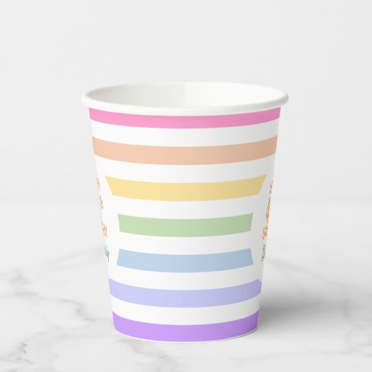 Gobelets En Papier Anniversaire en cercle blanc Pastel Rainbow Stripe (Gauche)
