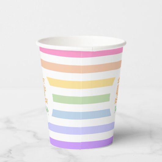 Gobelets En Papier Anniversaire en cercle blanc Pastel Rainbow Stripe (Droite)