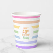 Gobelets En Papier Anniversaire en cercle blanc Pastel Rainbow Stripe (Recto)
