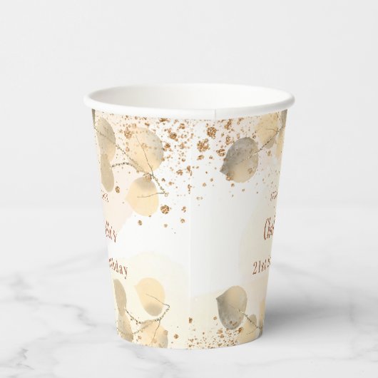 Gobelets En Papier Anniversaire eucalyptus parties scintillant or mon (Droite)