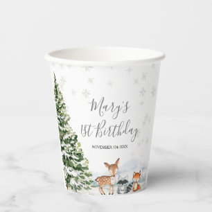 Gobelets En Papier Anniversaire Evergreen Animal Winter Onederland