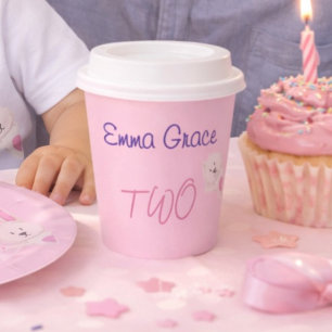 Gobelets En Papier Anniversaire Fantaisiste Moderne Lapin Rose 2 Ans