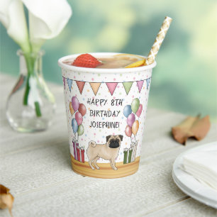 Gobelets En Papier Anniversaire Fawn Pug Chien Pastels Colorés