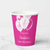 Gobelets En Papier Anniversaire fête rose ballons blanc nom fille (Recto)