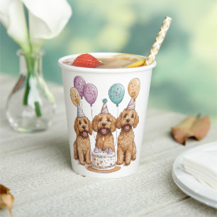 Gobelets En Papier Anniversaire Goldendoodle Chiens Anniversaire Gâte