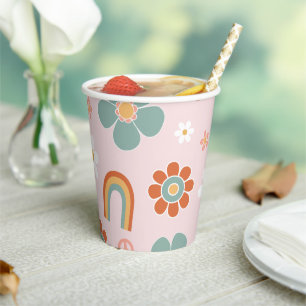 Gobelets En Papier Anniversaire Hippie Arc-en-ciel Groovy