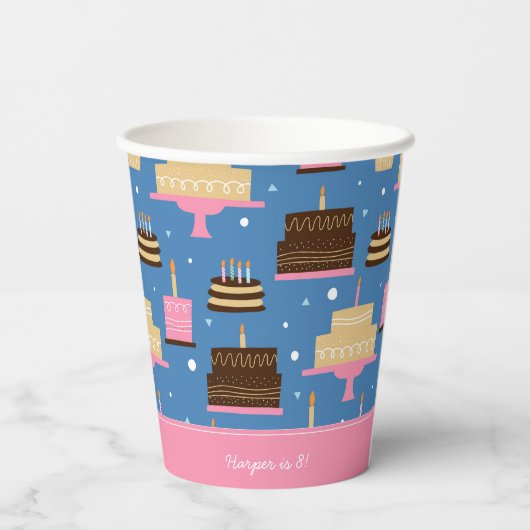Gobelets En Papier Anniversaire Motif de gâteaux Nom personnalisé + S (Verso)