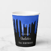 Gobelets En Papier Anniversaire noir bleu parties scintillant gouttes (Verso)